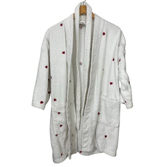 High Sierra Womens Robe White with Strawberries Medium Belted‎ Short Bathrobe - Picture 1 of 6